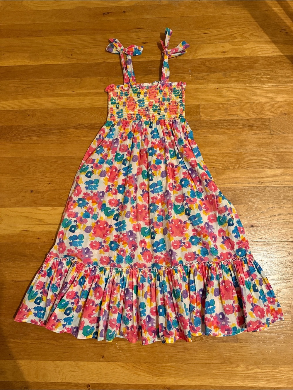 Girls Floral Tie-Shoulder Maxi Dress - Pink & Blue Floral